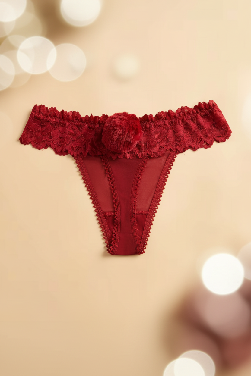 Donker wijnrode kanten string voorkant