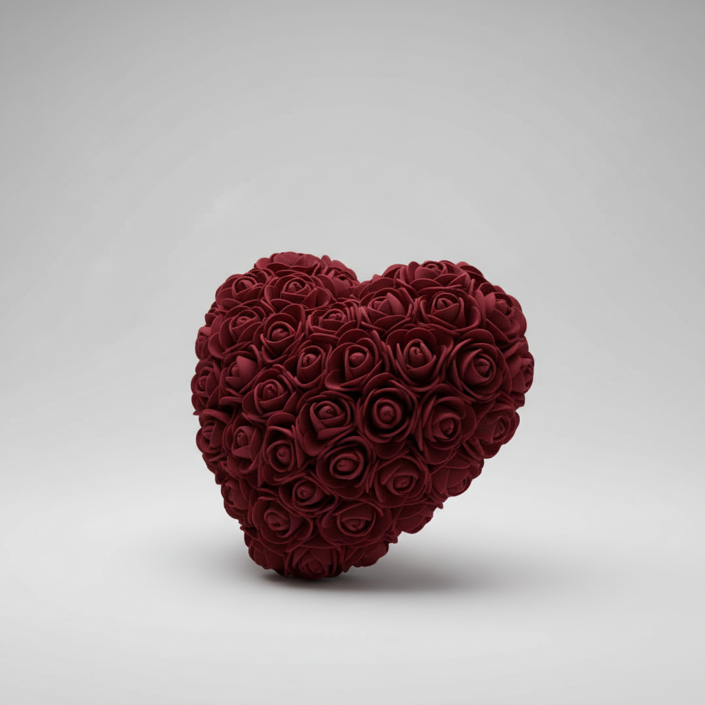 Bordeaux rood rozenhartje 15x15cm - 3D hoek