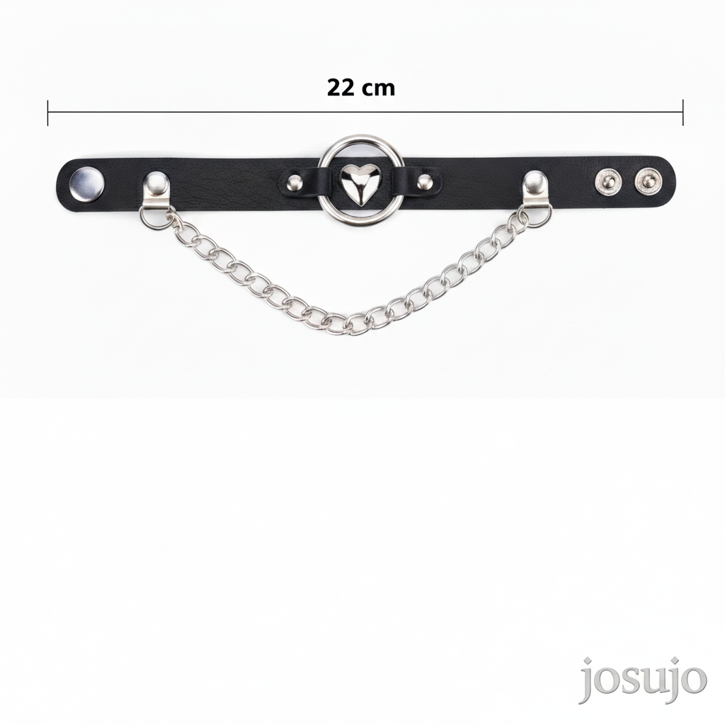 Zwarte hart O-ring armband met afmetingen 22cm en josujo logo