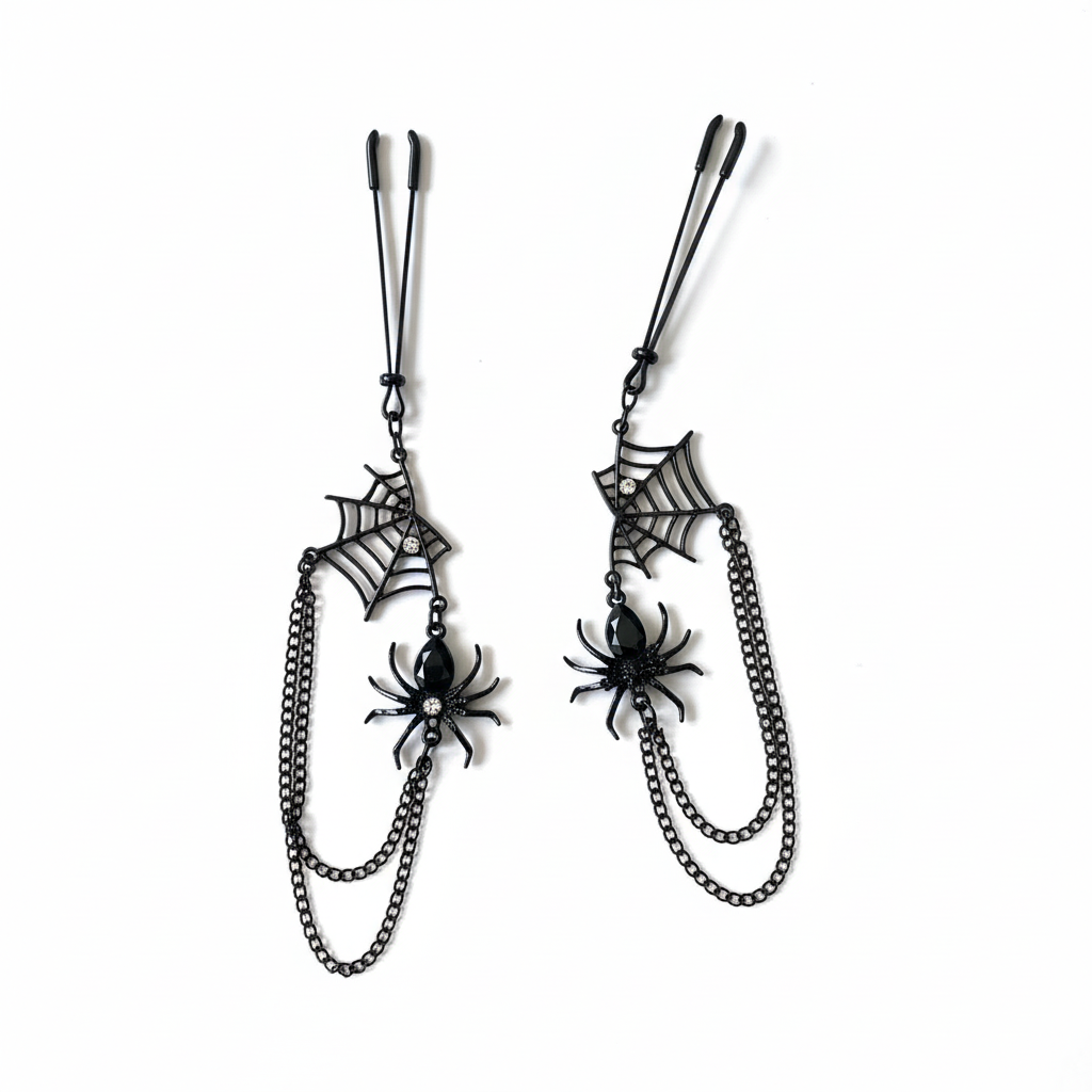 Spinnenweb tepelklemmen - gothic body jewelry met spinnen