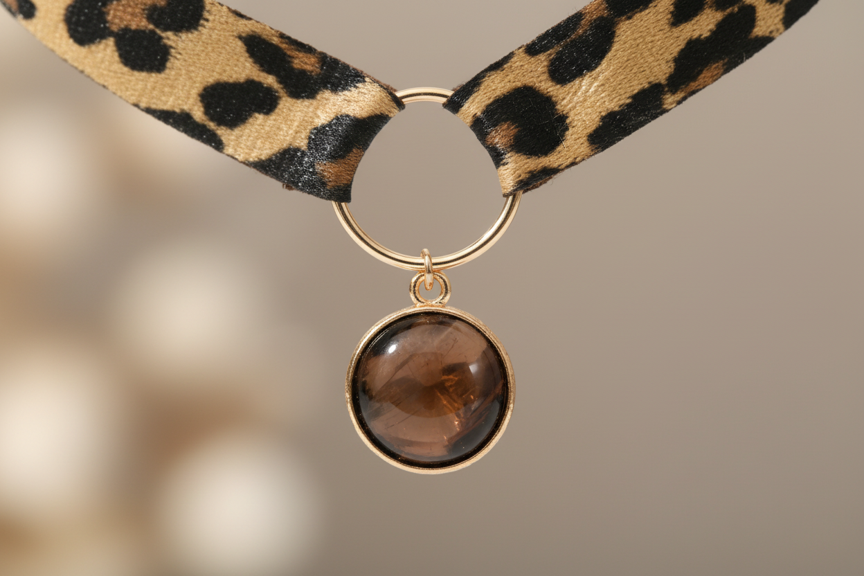 Choker leopard print hanger close-up josujo stijl