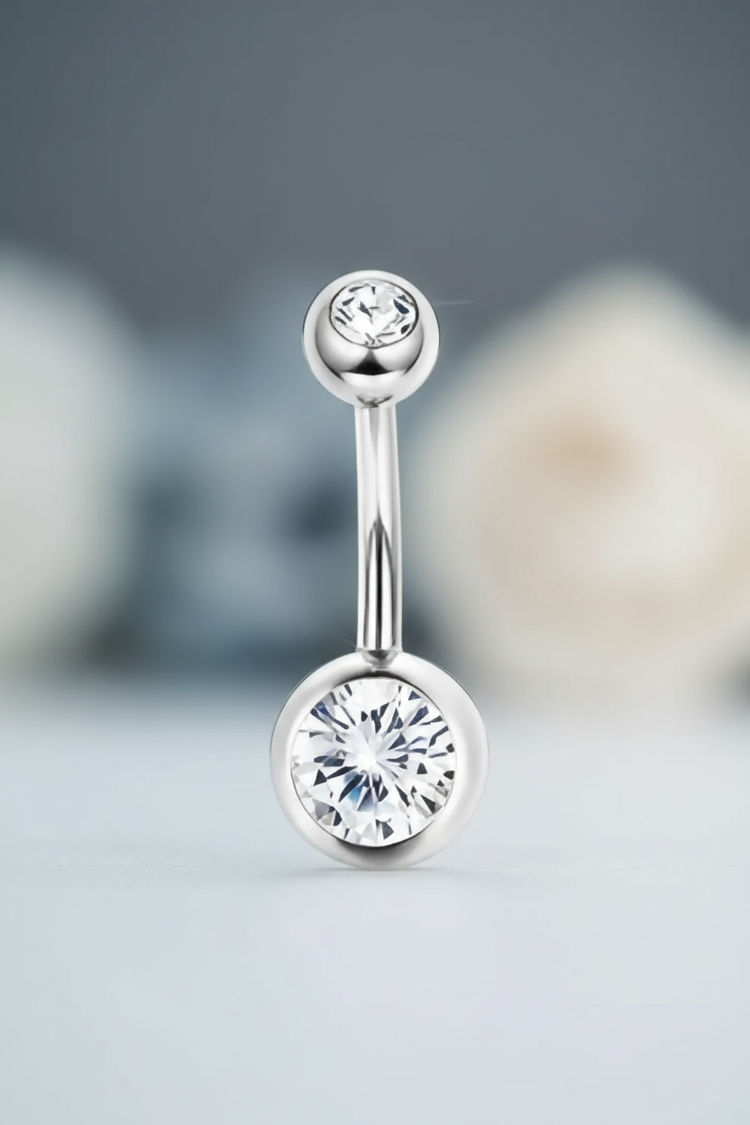 Navelpiercing Goud & Zilver met Kristallen