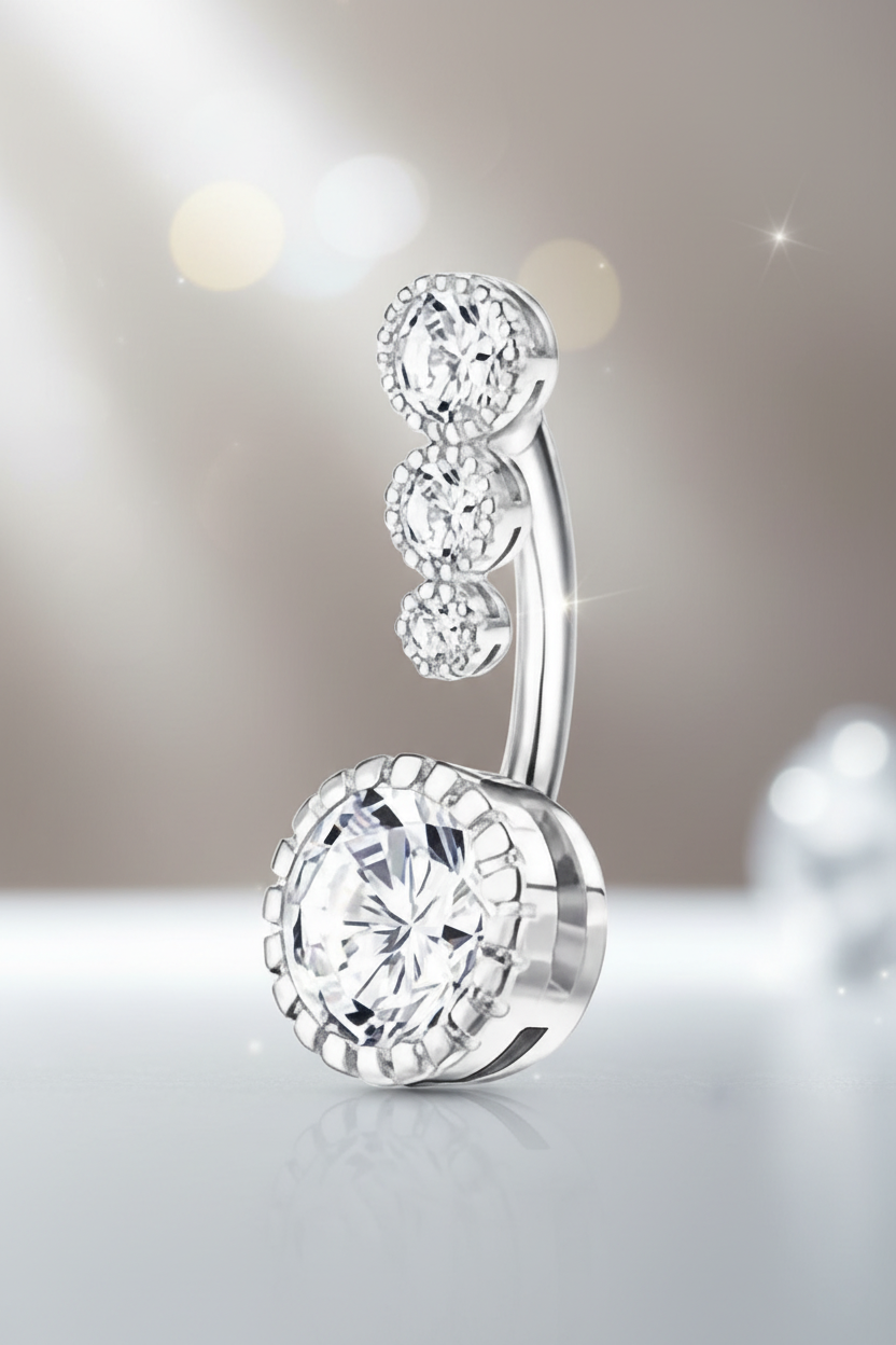 Navelpiercing Goud & Zilver met Kristallen Crown