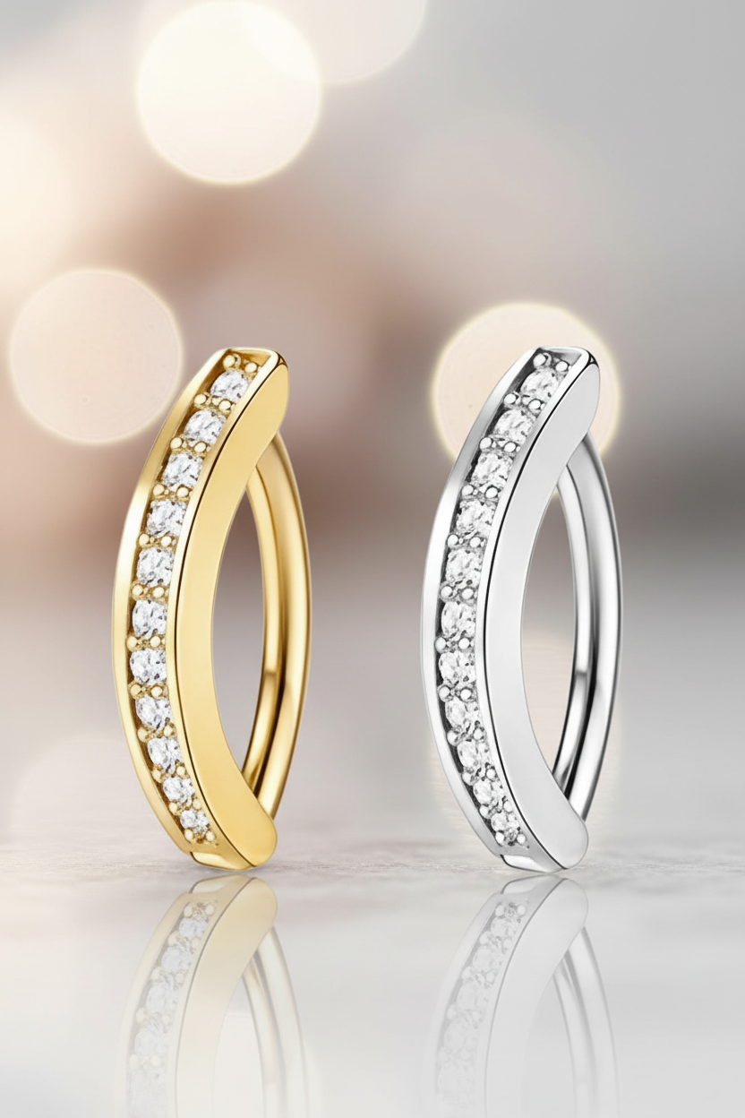 Clicker Piercing Goud & Zilver met Kristallen