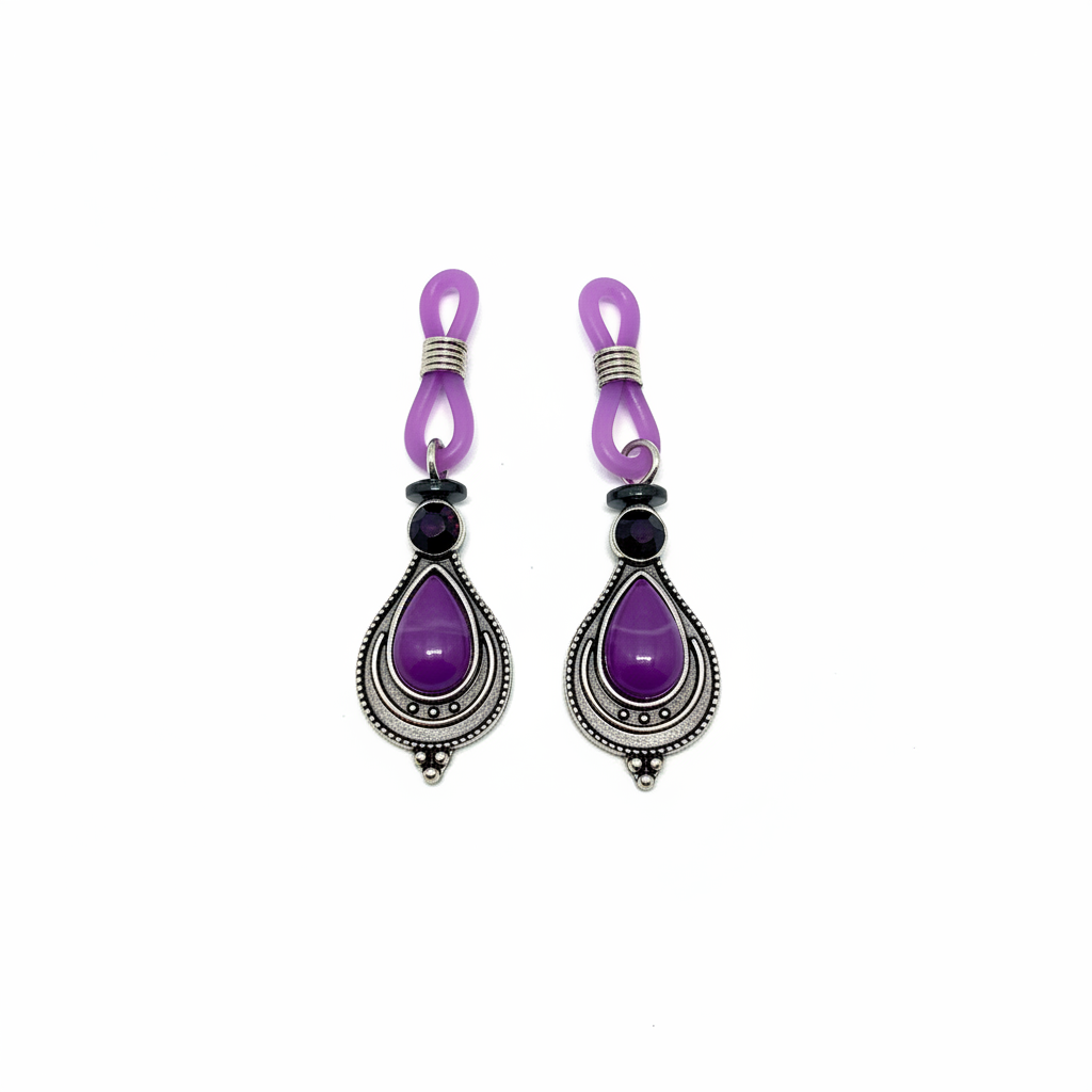 Purple Teardrop tepelhangers met zilveren frames - josujo body jewelry
