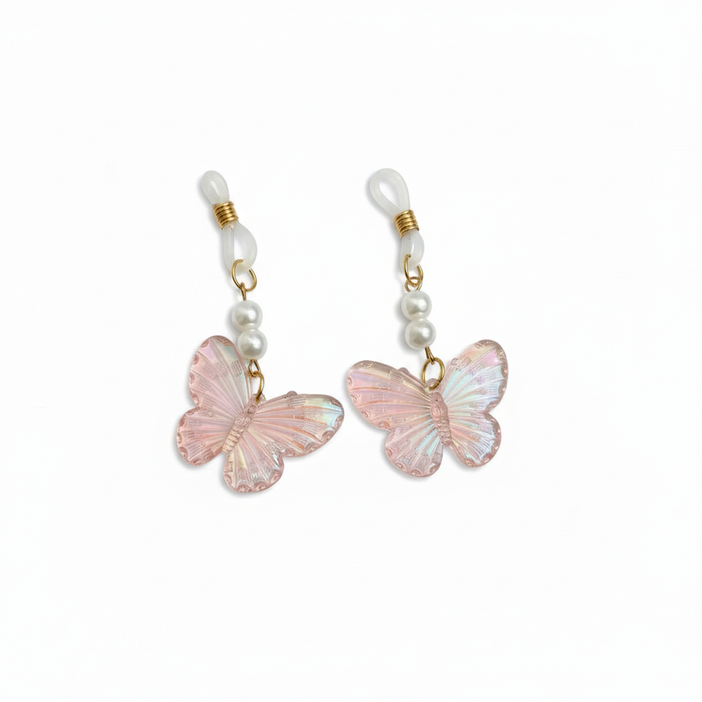 Pink butterfly tepelhangers met parels en gouden details - josujo body jewelry