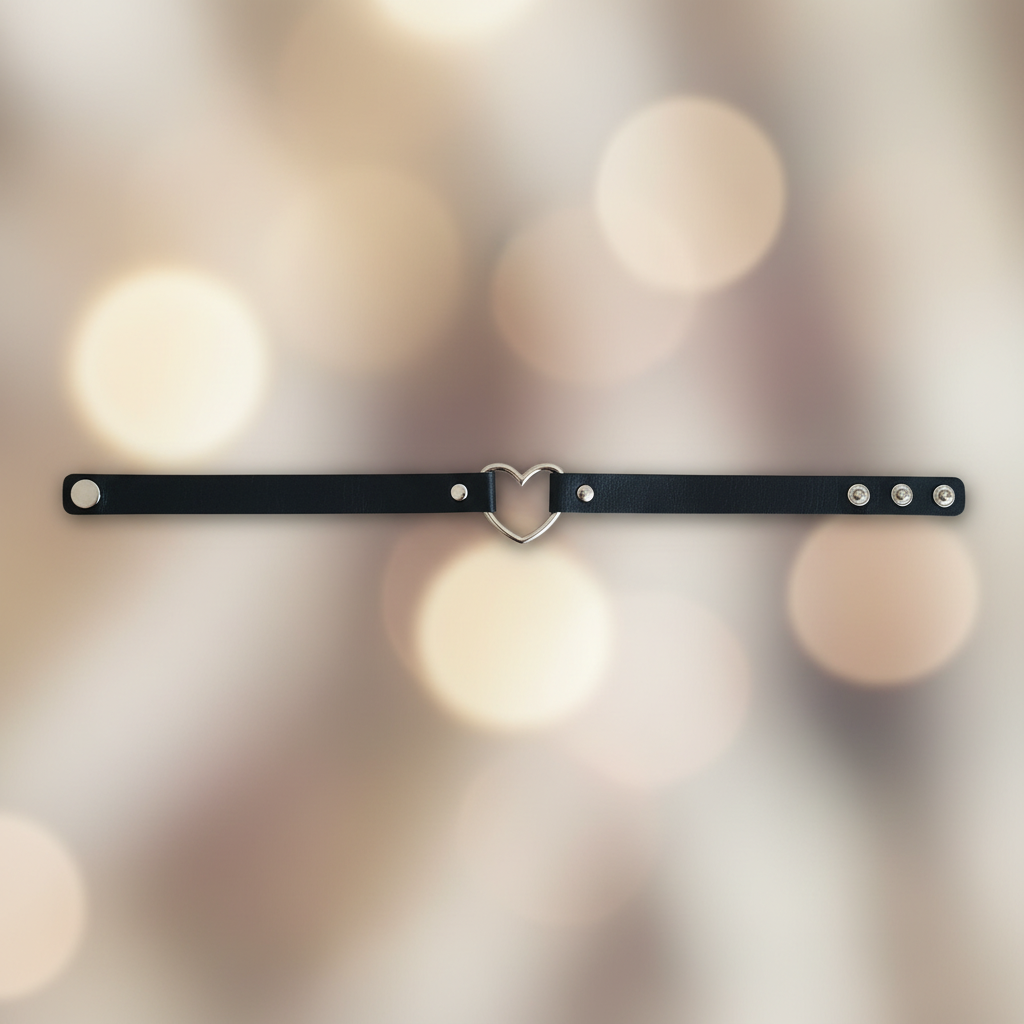 Zwarte leren choker met hartvorm - plat gelegd