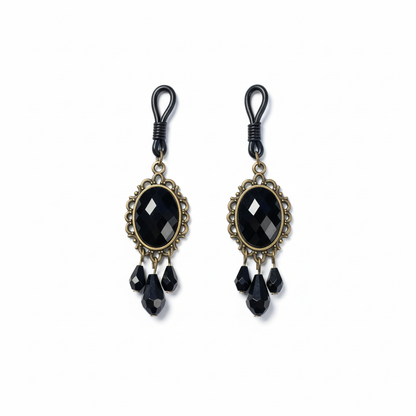 Zwarte tepelhangers met vintage gouden frames en kristallen - josujo