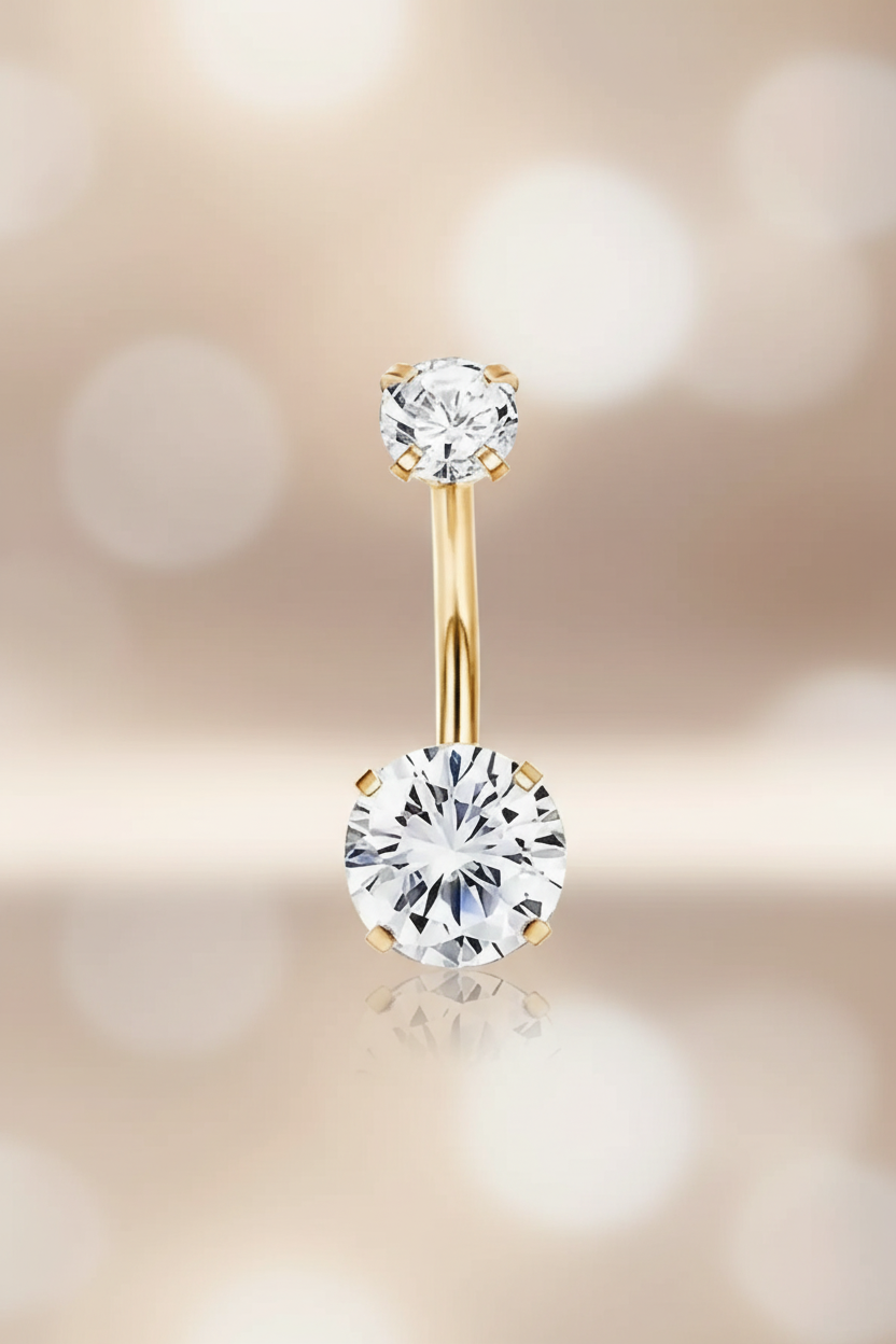 Navelpiercing Goud & Zilver met Kristallen Prong