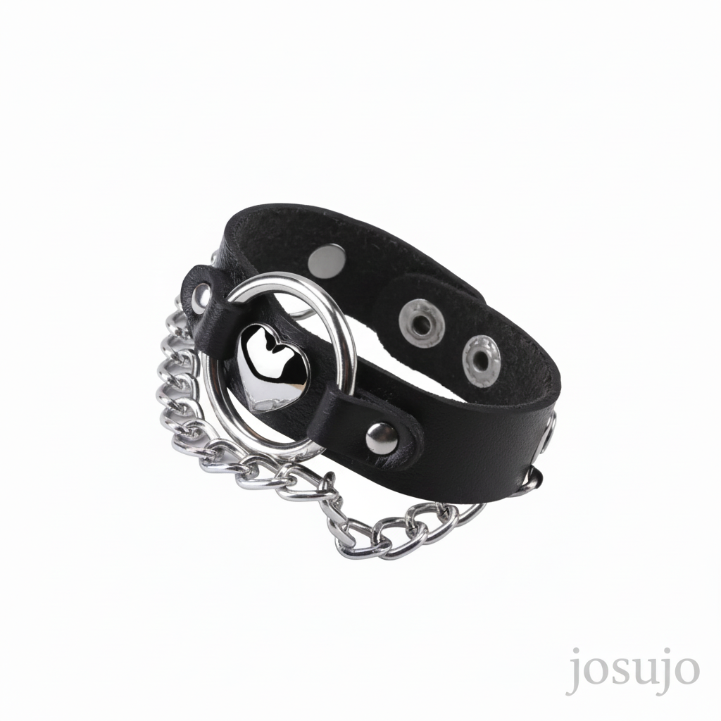 Zwarte hart O-ring armband met josujo logo