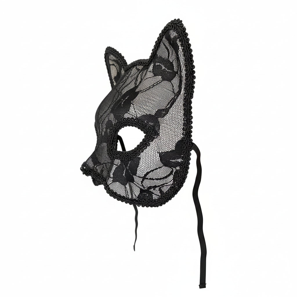 Kanten kattenmasker - zijkant met elastiek