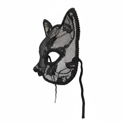 Kanten kattenmasker - zijkant met elastiek