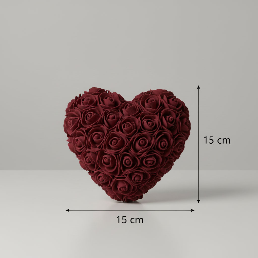 Bordeaux rood rozenhartje 15x15cm met afmetingen