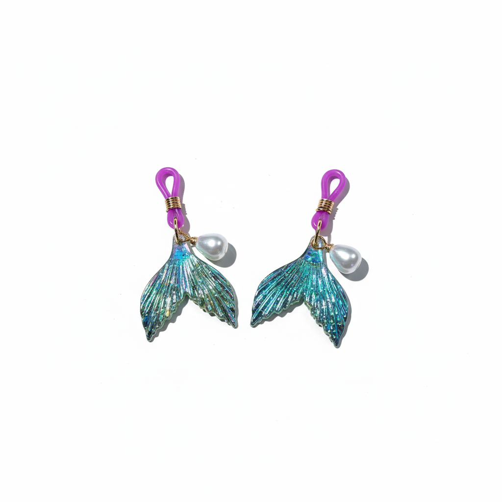 Zeemeermin tepelhangers met paarse clips en blauwe parels - josujo