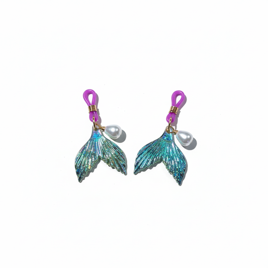 Zeemeermin tepelhangers met paarse clips en blauwe parels - josujo