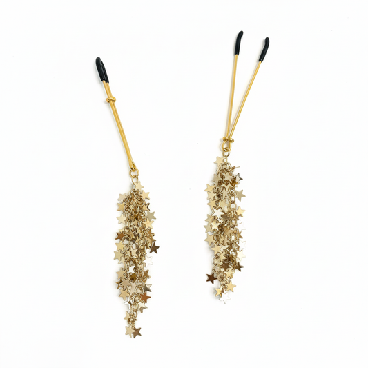 Sterren tepelklemmen - goudkleurige versie met cascades van sterretjes