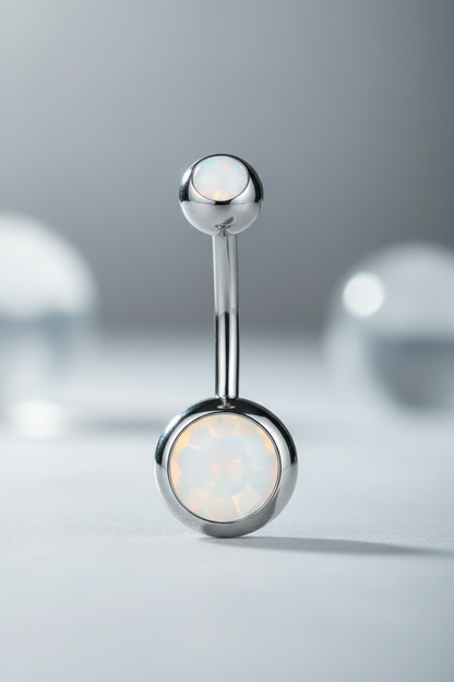 Navelpiercing Goud & Zilver met Opaal