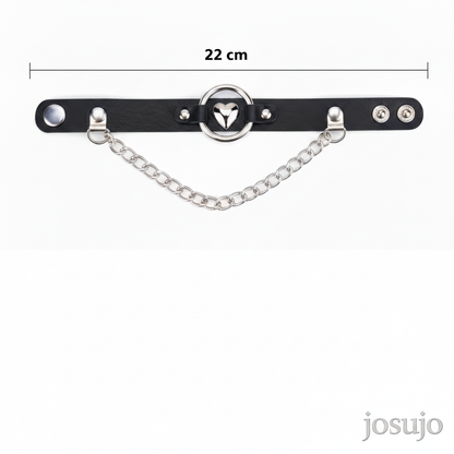 Zwarte hart O-ring armband met afmetingen 22cm en josujo logo
