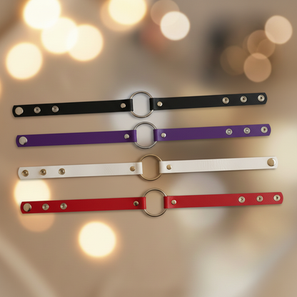 Leren chokers met O-ring - verkrijgbaar in zwart, paars, wit en rood