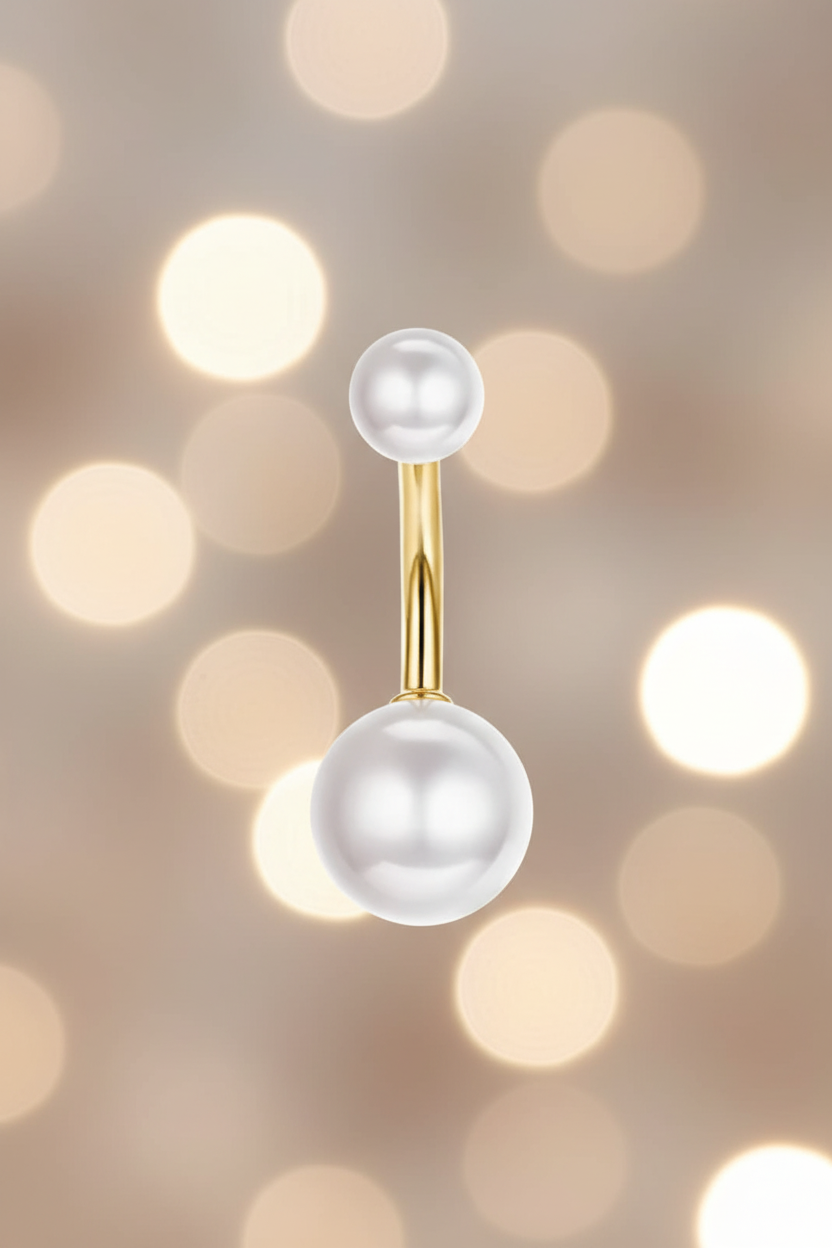 Navelpiercing Goud & Zilver met Parels
