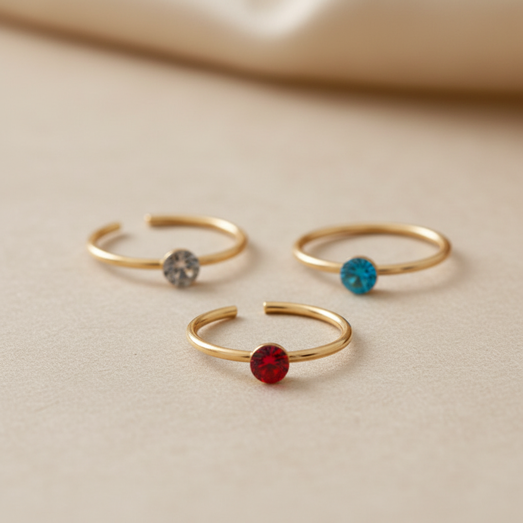 Neuspiercing goud gekleurde kristallen 12 kleuren josujo stijl