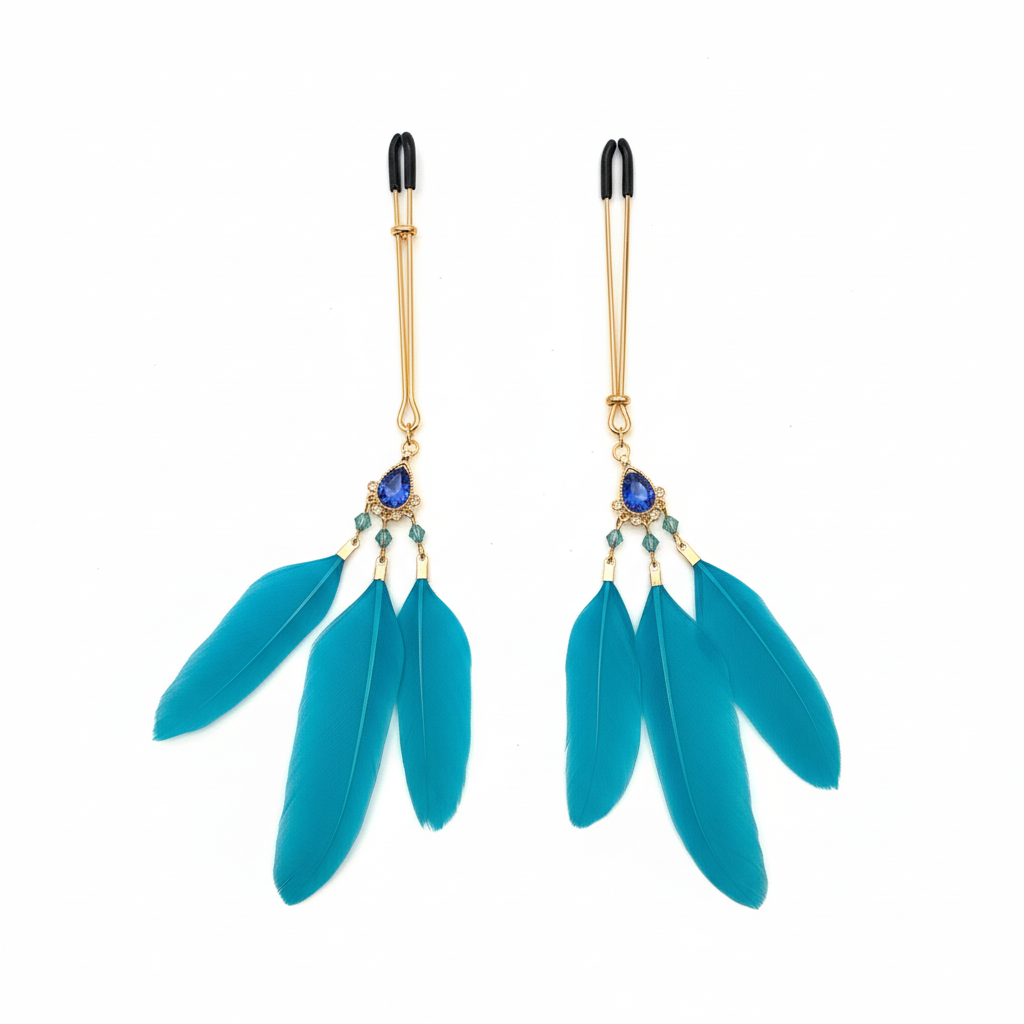 Turquoise veren tepelklemmen met kristallen - josujo body jewelry