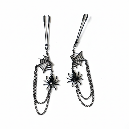 Spinnenweb tepelklemmen - gothic body jewelry met spinnen