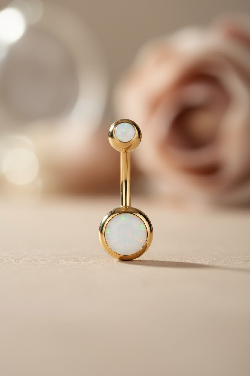 Navelpiercing Goud & Zilver met Opaal