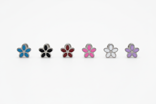 Alle 6 kleuren bloem oorbellen overzicht