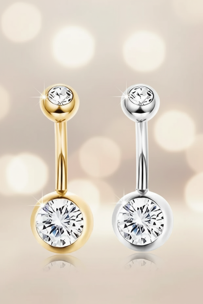 Navelpiercing Goud & Zilver met Kristallen