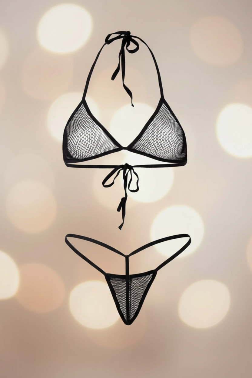 Zwart Mesh Lingerie Setje