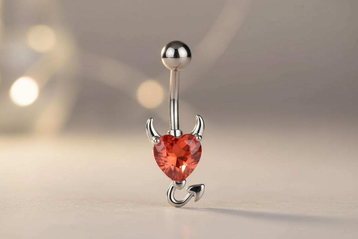 Navelpiercing hart duivelsstaart rood josujo stijl