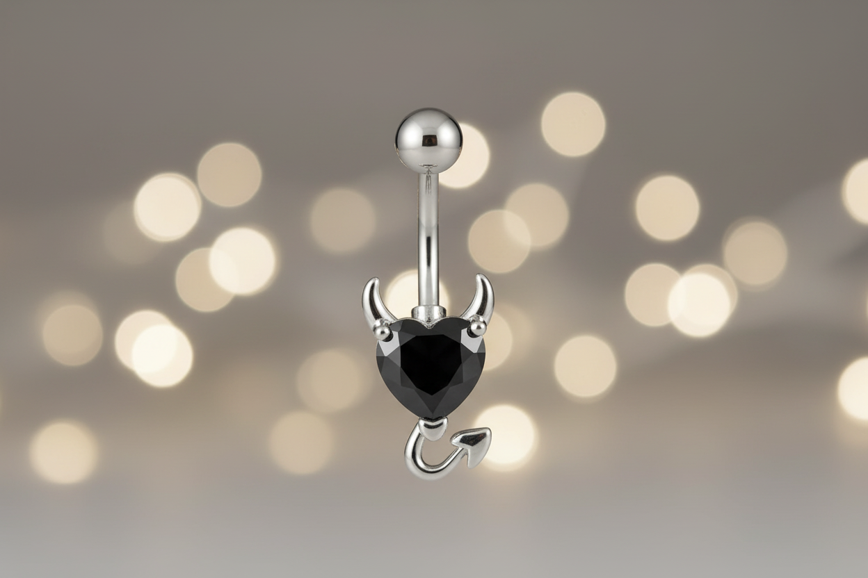 Navelpiercing hart duivelsstaart zwart josujo stijl