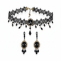 Victorian Black Choker set met tepelhangers - zwarte kant met kristallen - josujo body jewelry