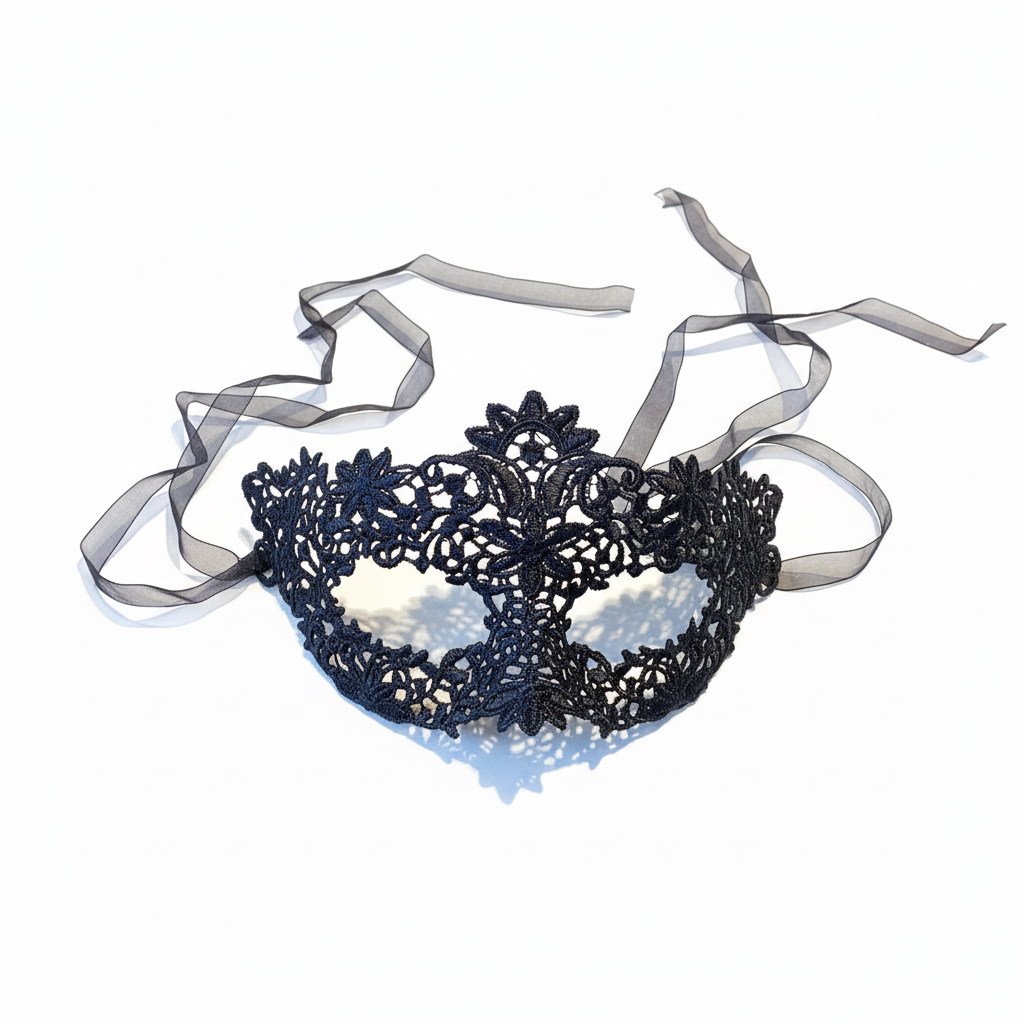 Zwart kanten masker met beide linten