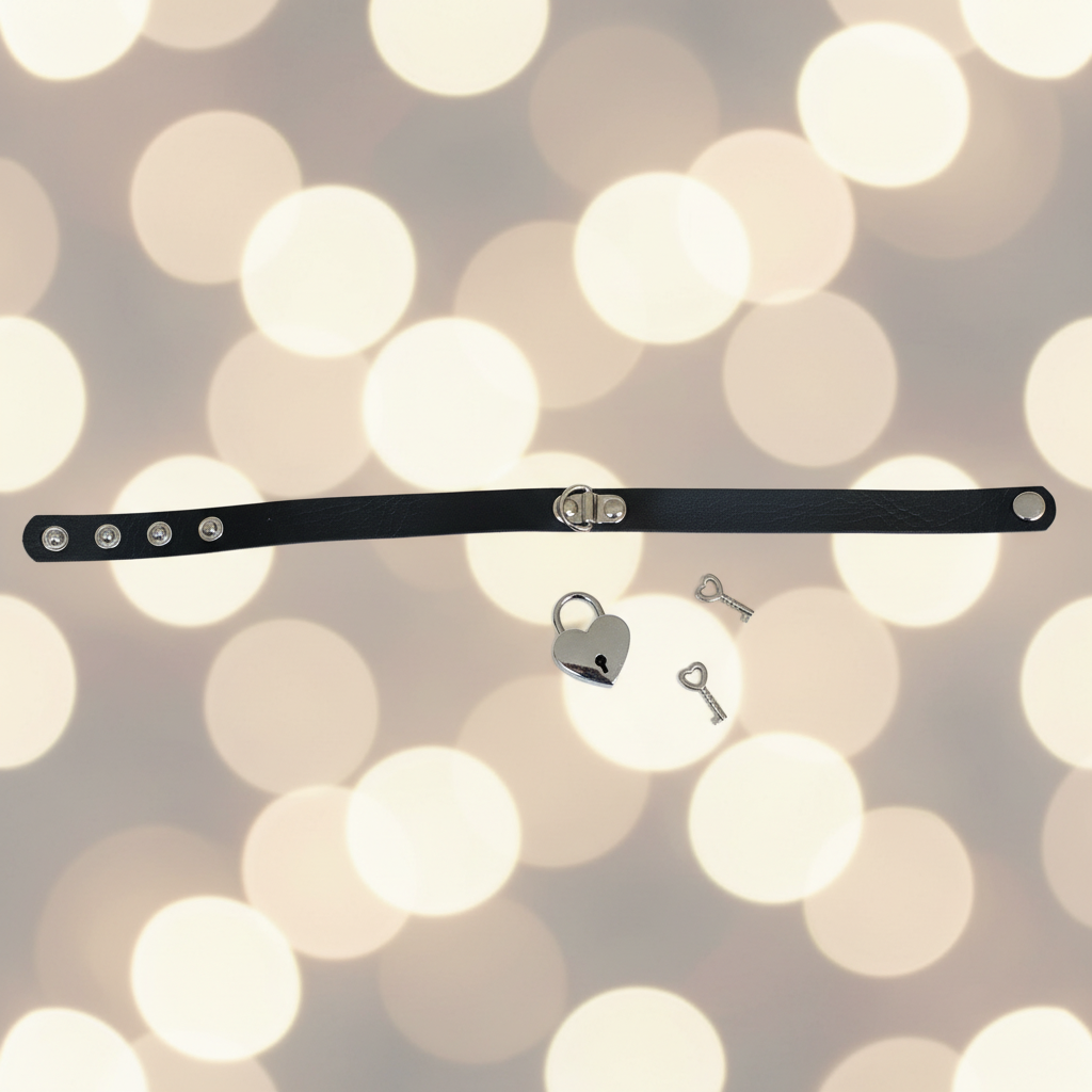 Zwarte choker met hartslot en sleuteltjes - complete set