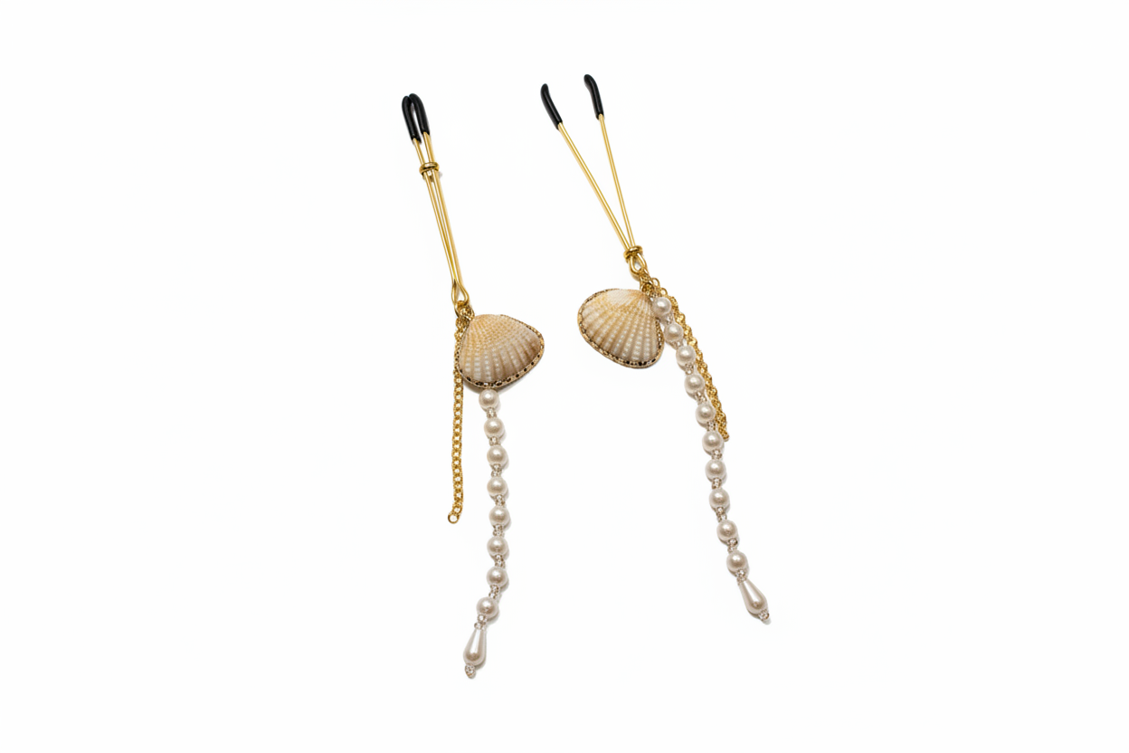 Schelp tepelklemmen met parels overzicht