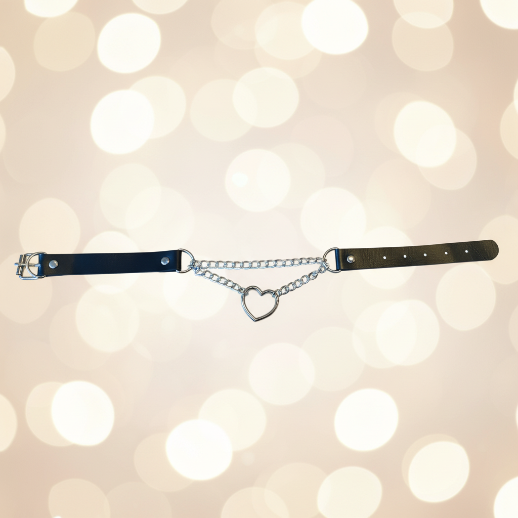 Zwarte choker met hartvorm en ketting - elegante sensuele achtergrond