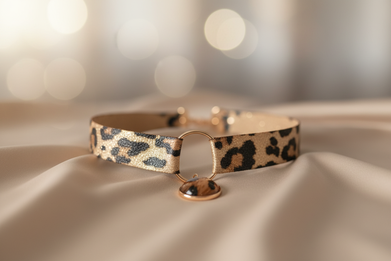 Choker leopard print goudglans detail josujo stijl