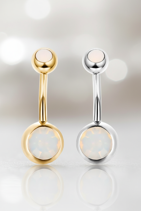 Navelpiercing Goud & Zilver met Opaal