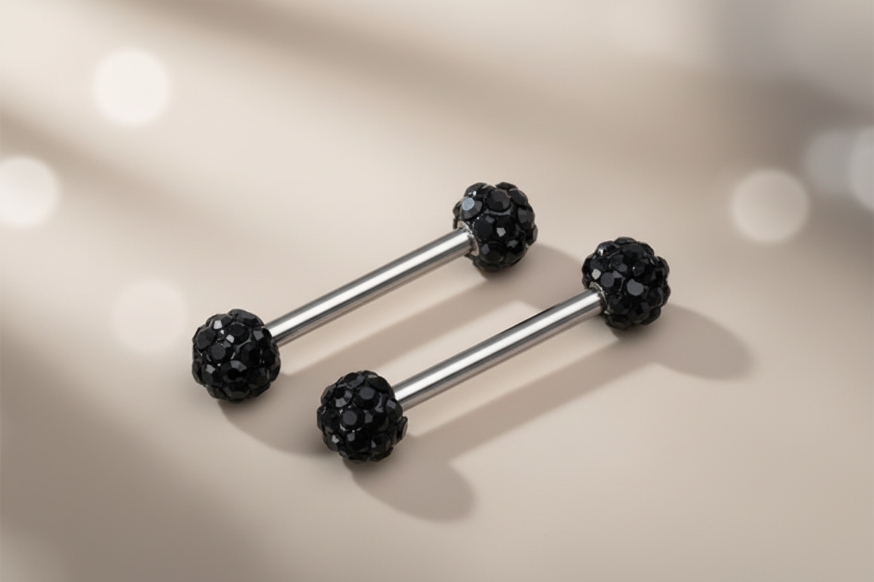 Barbell piercing zwarte kristallen balls josujo stijl