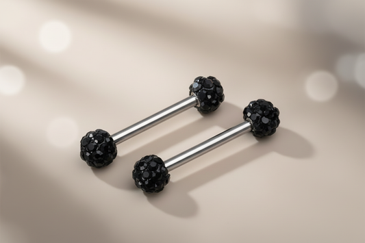 Barbell piercing zwarte kristallen balls josujo stijl