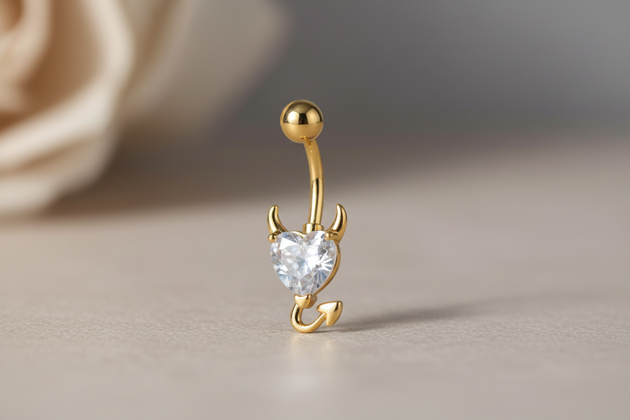 Navelpiercing hart duivelsstaart goud josujo stijl