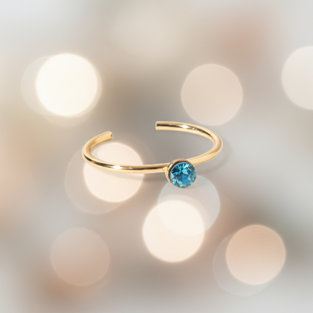 Neusring goud blauw kristal josujo stijl