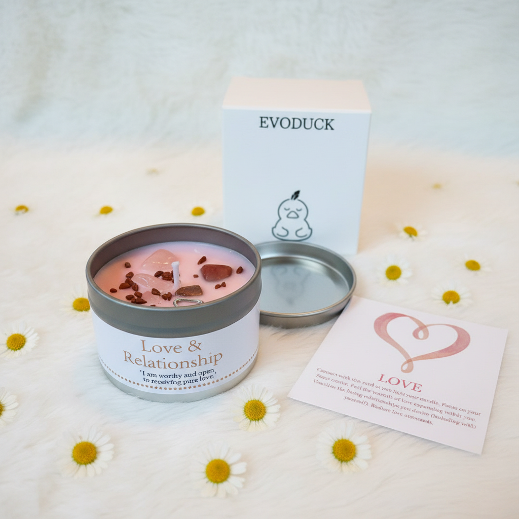 EVODUCK Love & Relationship kaars geopend met rozenkwarts kristal
