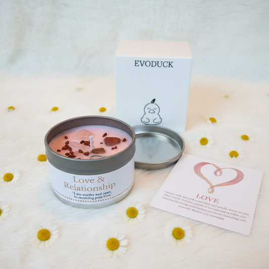 EVODUCK Love & Relationship kaars geopend met rozenkwarts kristal