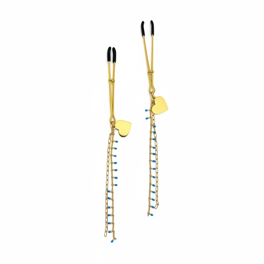 Tepelklemmen met Blauwe Kraaltjes en Hartjes