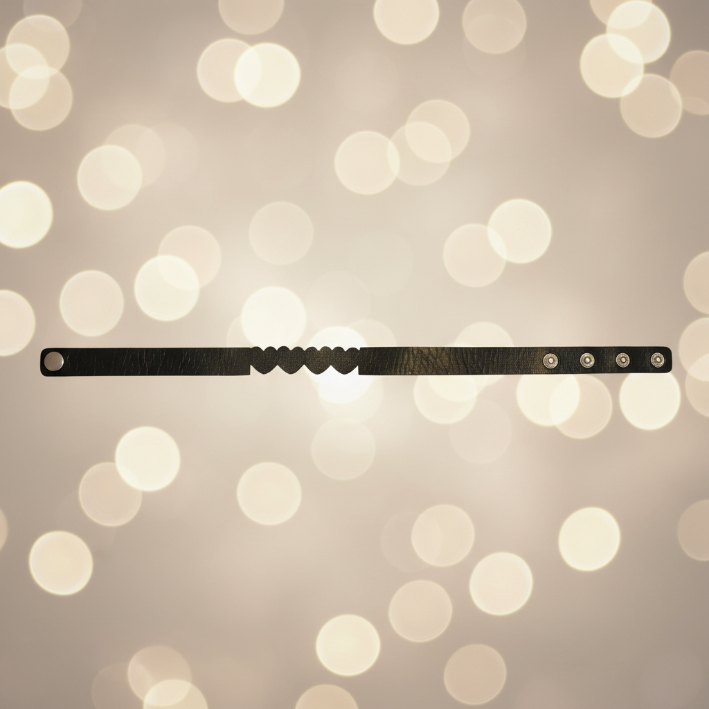 Zwarte choker met hartjes patroon - plat gelegd