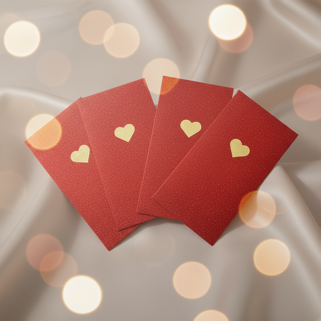 Rode glitter enveloppen met gouden hartjes - elegante sensuele achtergrond