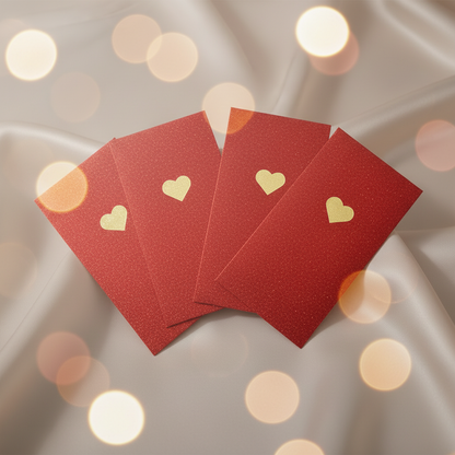 Rode glitter enveloppen met gouden hartjes - elegante sensuele achtergrond